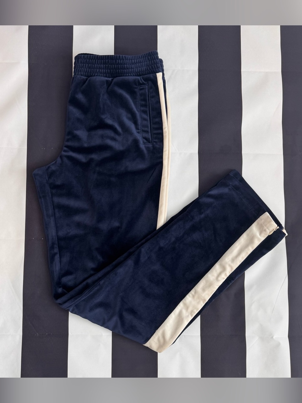 Emporio Armani Navy Blue Track Pants with Cream Side Stripe